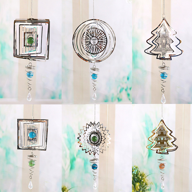 Creative metal stainless steel wind chime three-dimensional foldable rotating wind chime interior decoration pendant cross-border supply