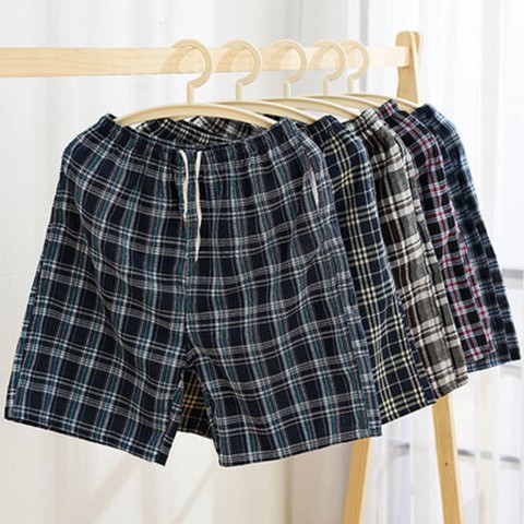 Fashionable plaid cotton and linen shorts beach swimming trunks sports and leisure shorts large version, small version