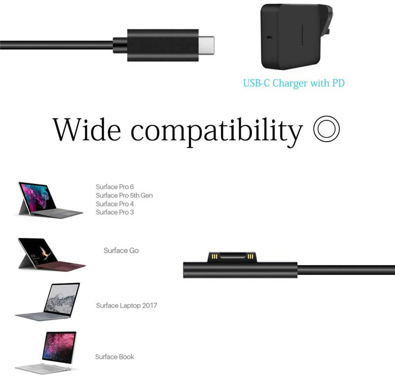 For Microsoft Surface Pro5 charging line Type-C to Microsoft PRO746 PD fast charging decoy line