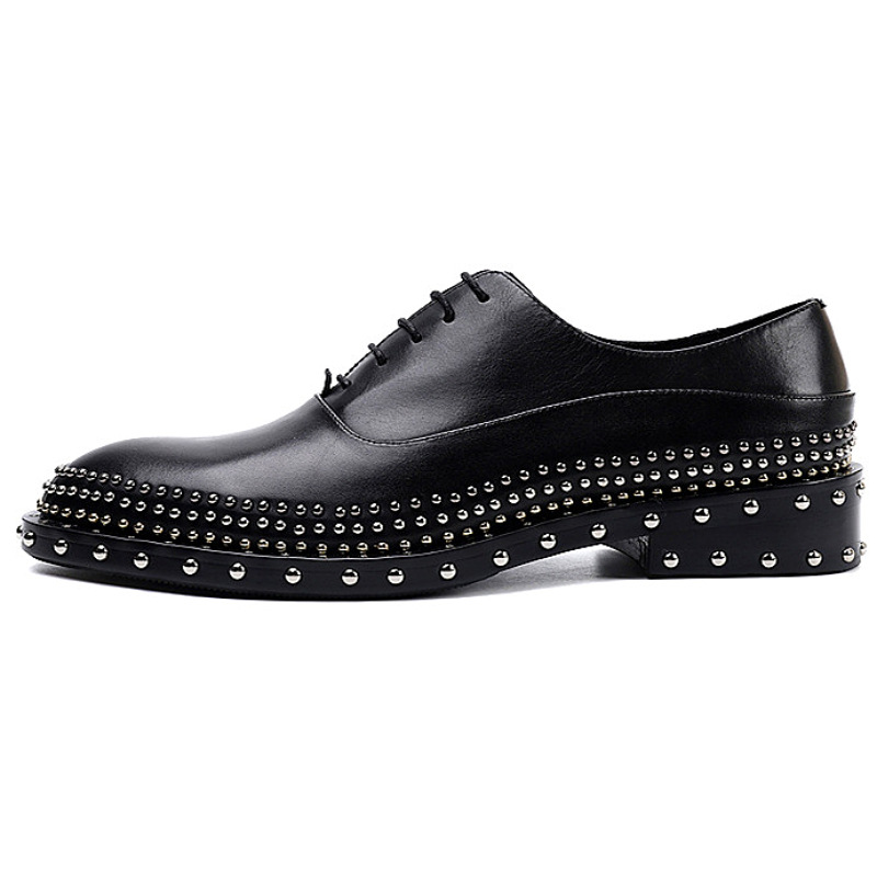 Stud Men's Shoes Oxford Shoes Men's Gentleman's Top Layer Cowhide Lace-Up Low-Top Men's Lace-Up Trendy Business Dress Leather Shoes Men's