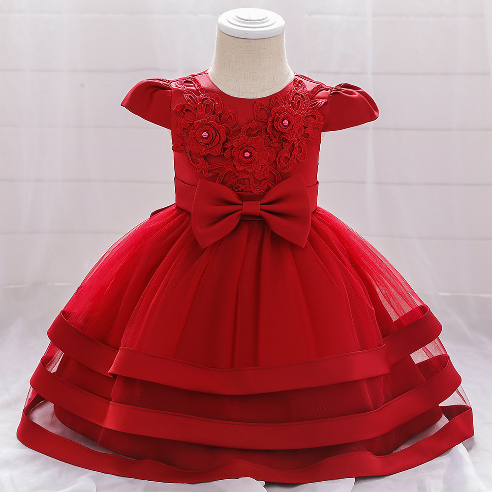 Handmade Beaded Princess Dress For Girls Embroidered Butterfly Bow Net Yarn Puff Skirt Baby's First Birthday Gown