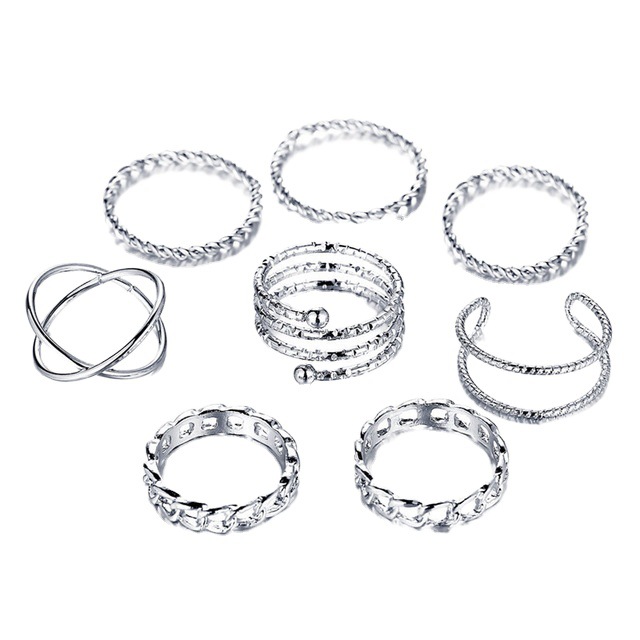 Han Zhishang creative retro simple multi-layer cross opening twist joint ring suit 8-piece set_voghion.com