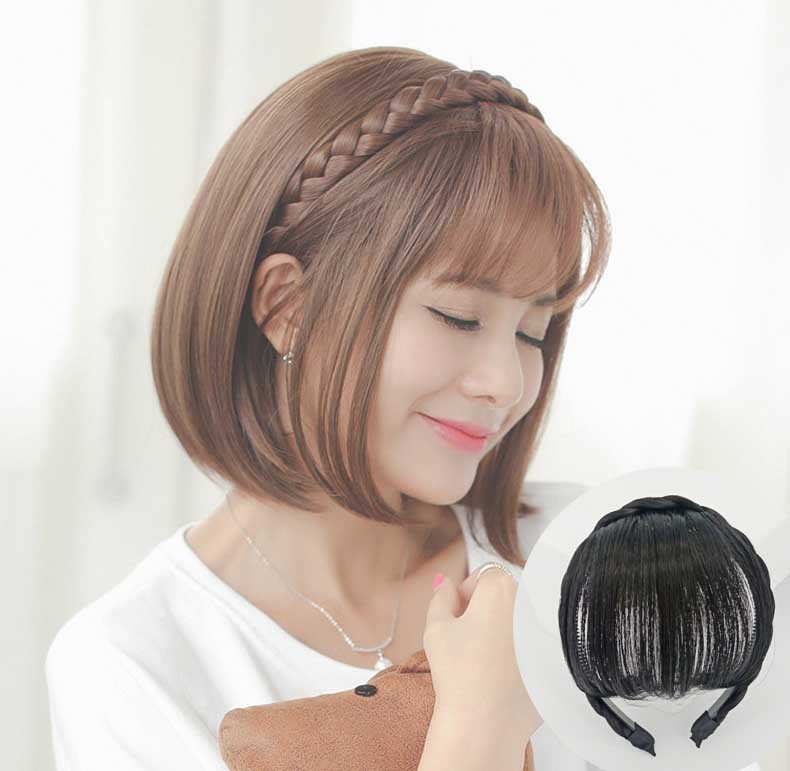 ヘアバンド ウィッグ ヘアピース ワンカット フリンジ 斜めフリンジ フラット ヘアアクセサリー|undefined