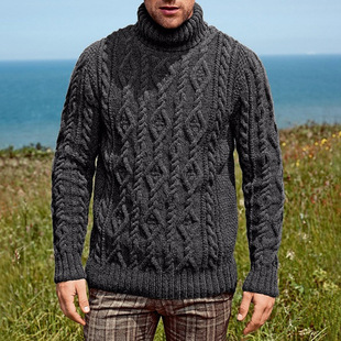 2025 Fashion European and American Sweater Men's Turtleneck Knitted Sweater Cross-border Men's Amazon New plus size Knitted Sweater