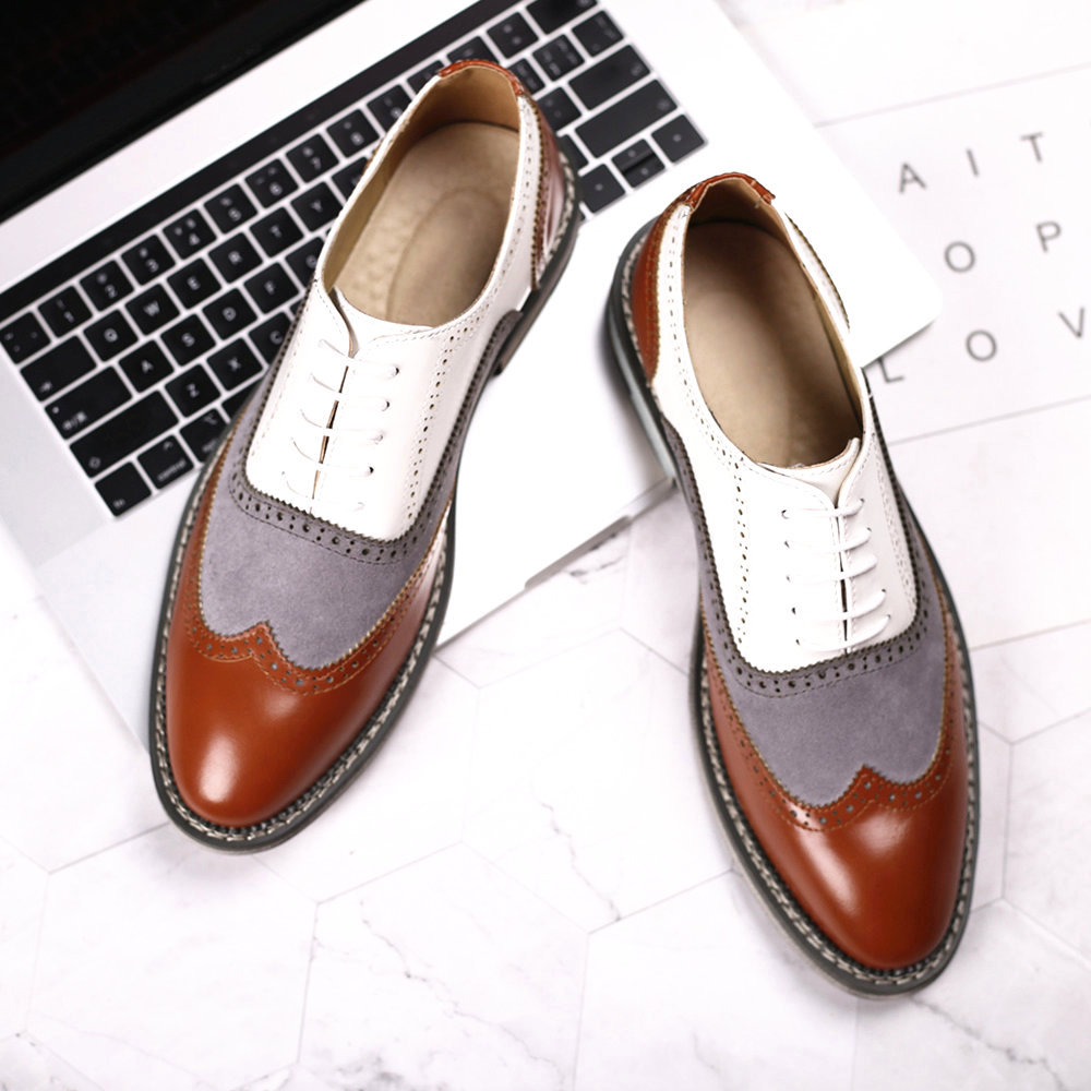 HPIOPL 3027 Large Size Cross-border Brock Color-block Pointed Height-increasing Business Casual Leather Shoes Men Korean Style