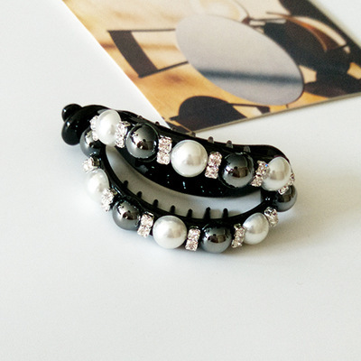 Fermaglio per capelli ovale cavo con strass di perle alla moda coreana, accessori per capelli all'ingrosso, fermaglio per coda di cavallo per adulti, grande fermaglio a torsione, fermaglio con impugnatura all'ingrosso_voghion.com