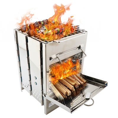 Square wood stove outdoor grill mini grill BBQ outdoor grill camping picnic folding grill