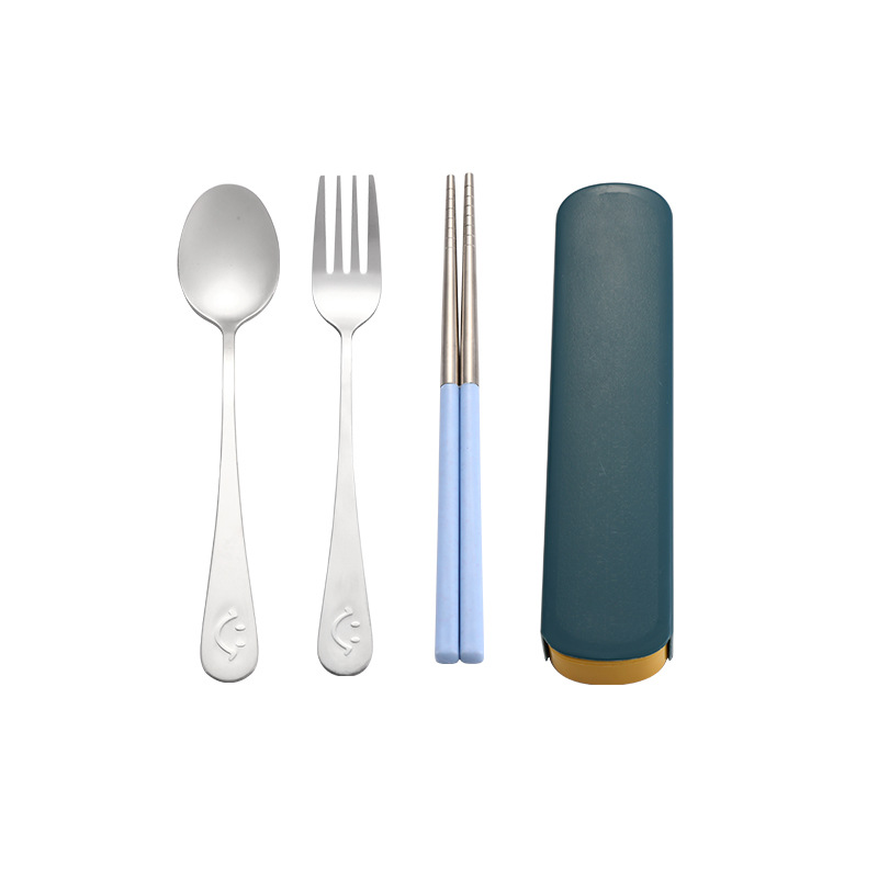 Stainless Steel Portable Tableware Travel Three-piece Chopsticks Spoon Fork Set Simple Creative Cute Tableware