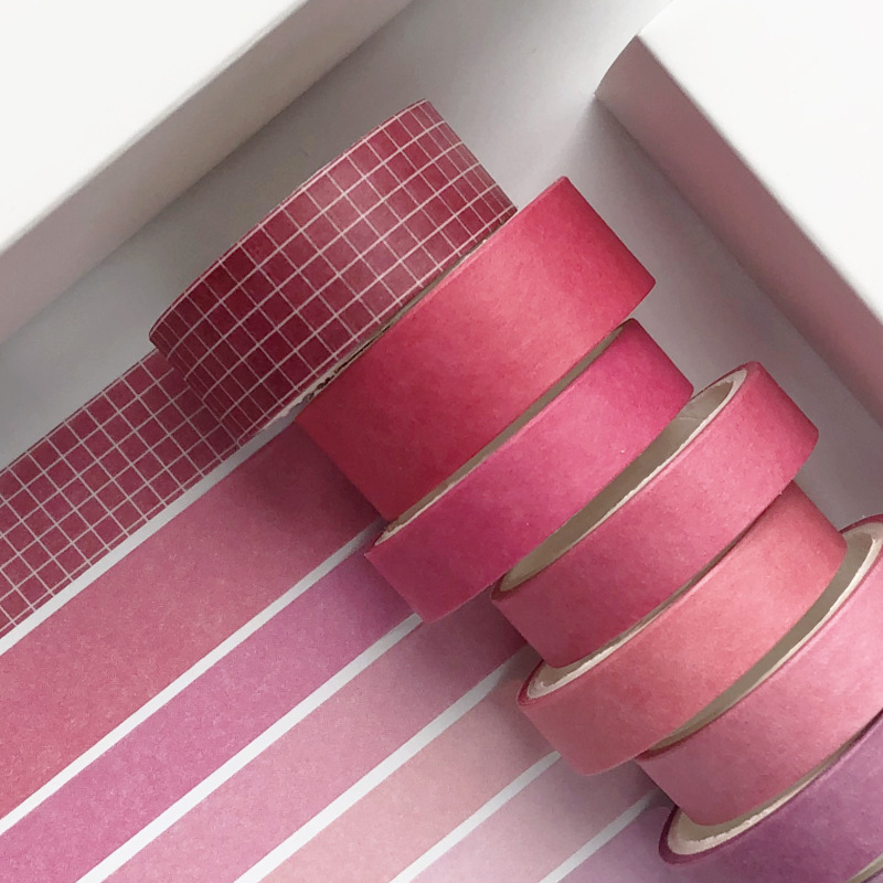 Solid Color Base and Paper Tape Simple Plaid Hand Account Tape 8 Pack Combination Boxed Hand Account Tape