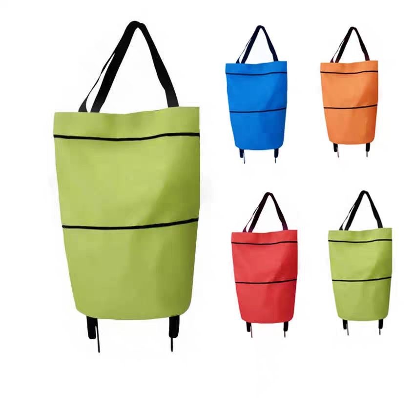 Tow Wheel Bag Wheeled Shopping Bag Expandable Shrink Grocery Bag Supermarket Household Oxford Cloth Foldable Shopping Bag