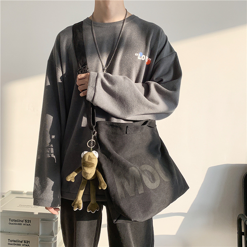 New ins Japanese Canvas Bag Women's Artistic Retro Shoulder Bag Hong Kong Style chic Harajuku Casual Student Crossbody Bag