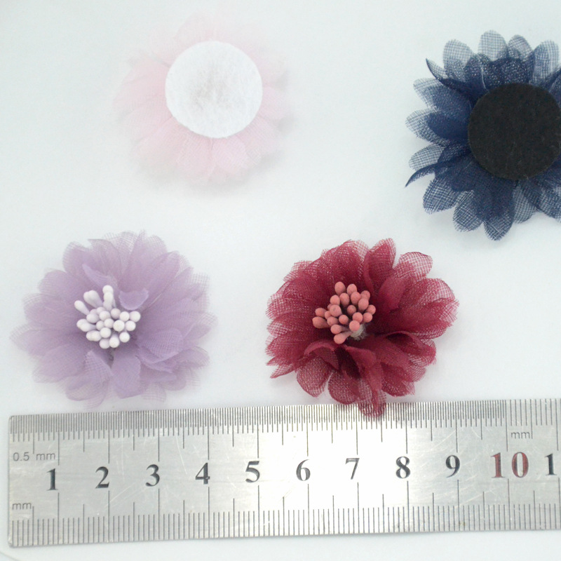 Korean version of mesh fabric with flower core 4cm flower handmade DIY beach shoes bag hair accessories accessories