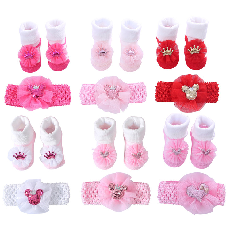 Foreign trade supply bow three-dimensional baby socks cute princess European and American baby socks hair band set