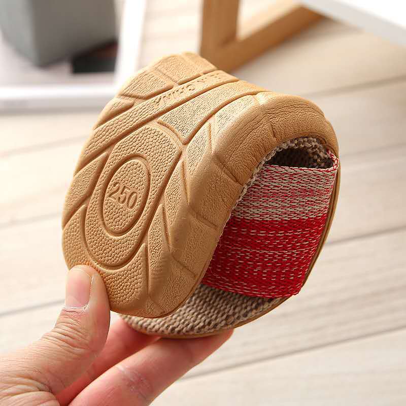 Linen Slippers Home Couple Indoor Slippers Wooden Floor Cotton and Linen Home Non-slip Thick Bottom Summer Sandals for Men and Women