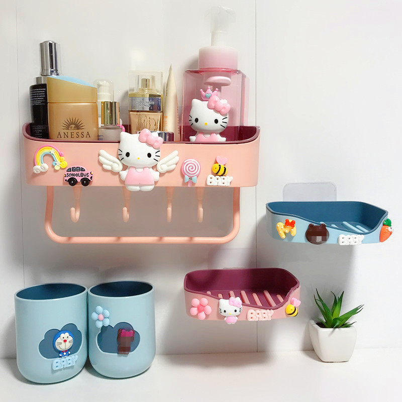 Creative cute bathroom storage rack wall-mounted bathroom storage rack punch-free cartoon wall-mounted bathroom storage rack