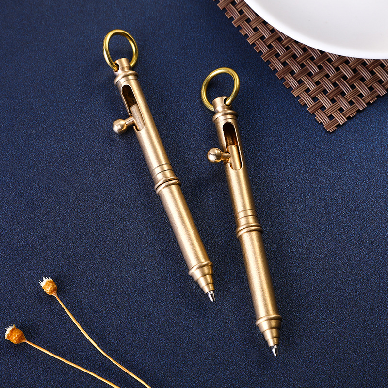 Handmade Brass Pen Vintage Gift Pen Mini Pure Copper Machine Gun Pen Gun Bolt Gel Pen Mini Portable Spot