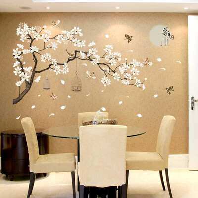 SK2022 new style colorful moon round Chinese style elegant bird cage bedroom background decoration waterproof removable wall sticker