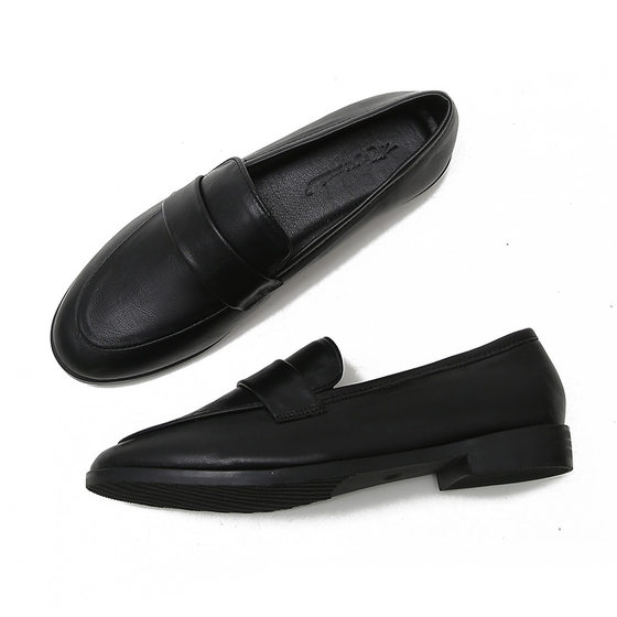 Black Small Leather Shoes Women's British Style 2022 Autumn New Internet Celebrity All-match Flat Shoes Large Size Women's Shoes 41-43