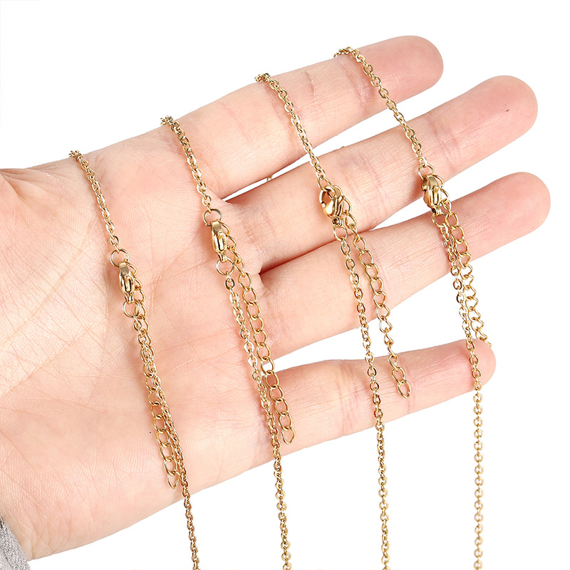 18K electroplated O-shaped flat chain cross chain with extended chain clavicle necklace stainless steel gold necklace pendant chain