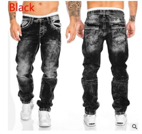 Q004 cross-border European and American 2021 New Trend Fashion casual open line trousers straight tube hip-hop jeans men's clothing