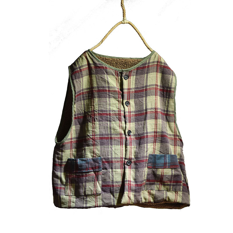 Gege/Original Cotton and Linen Women's Clothing Spring Autumn and Winter Lamb Velvet Thickened Cotton Vest Vintage Warm Shoulder Vest