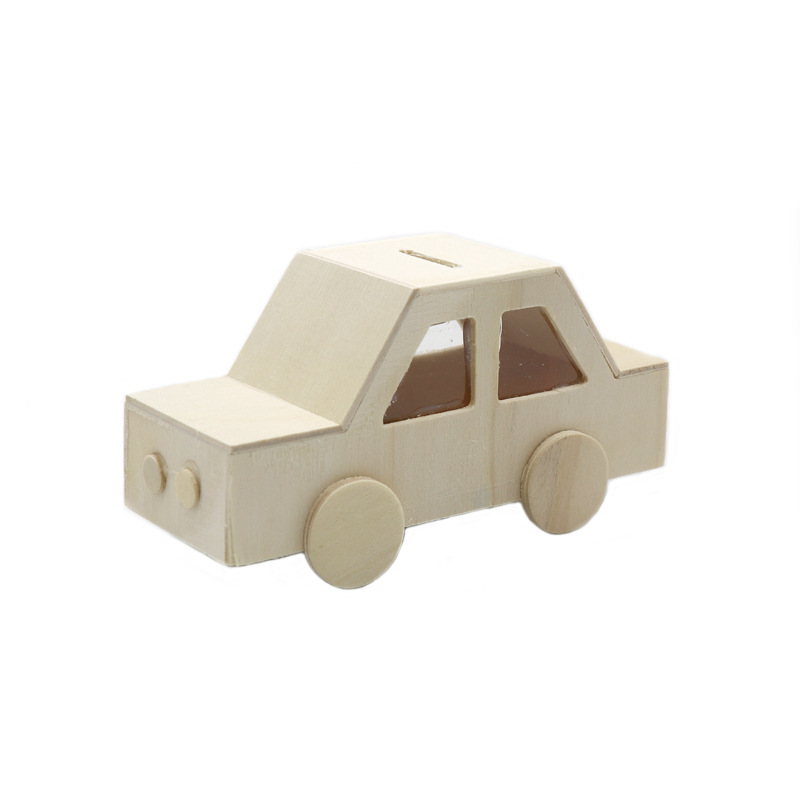 Wooden car piggy bank white blank model children's handmade Diy Pearl mud snow mud clay accessories wooden car