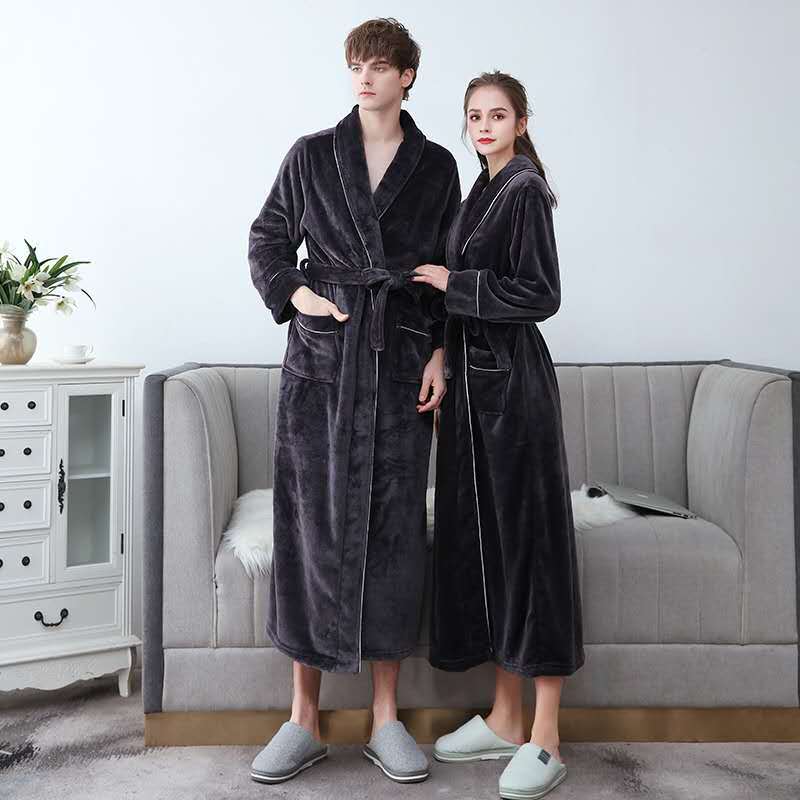 Couple's Nightgown Women's Autumn and Winter Thickened Long Flannel Bathrobe Men's Plus Size Plus Velvet Pajamas Home Clothes Morning Blisters