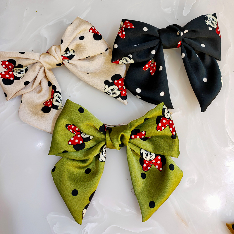 2021 New Style Wide-brimmed Mickey Bow Hairpin Japanese and Korean Style All-match Fabric Top Clip Spring Clip Cute Hair Accessories for Women