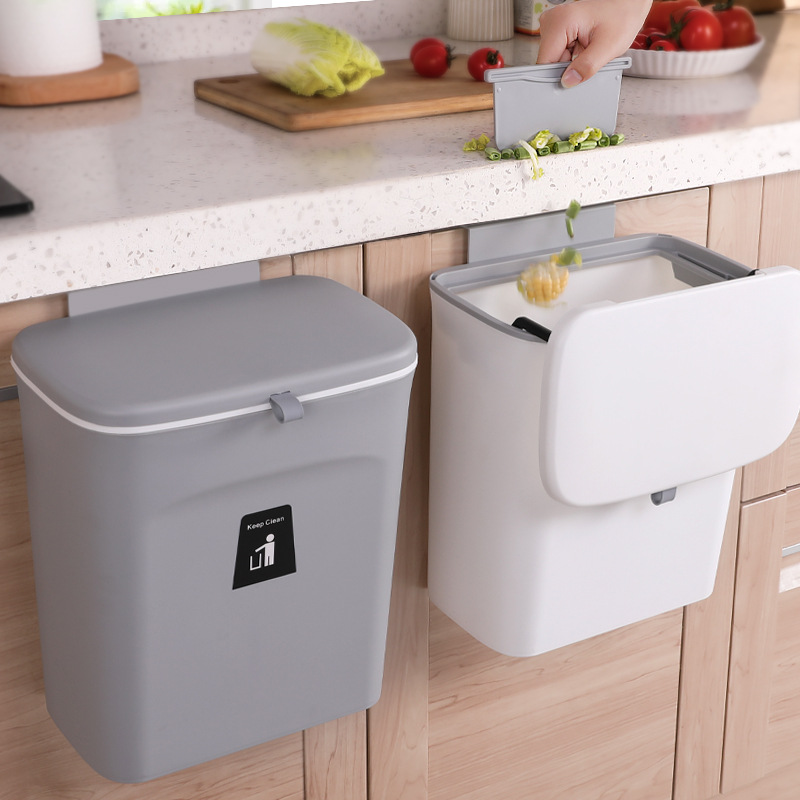 Kitchen Wall-mounted Trash Bin Plastic Large Sliding Cabinet Hanging Storage Bucket Paste Flap Cleaning Bucket