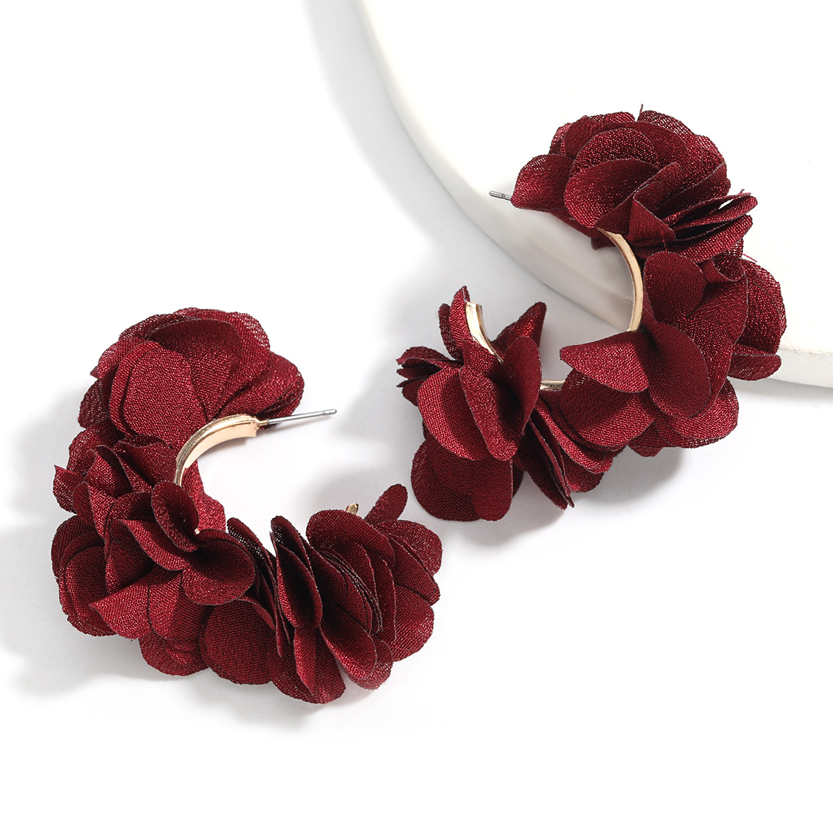 earrings2020跨境新款C字形合金布料花卉耳環女歐美ins風性感耳飾