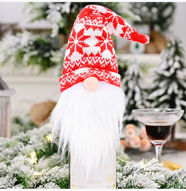 Haube Neue Weihnachtsdekoration Strickmütze Wald Alter Mann Weinset Gesichtslose Puppe Weindeckel Weinflaschendekoration_voghion.com