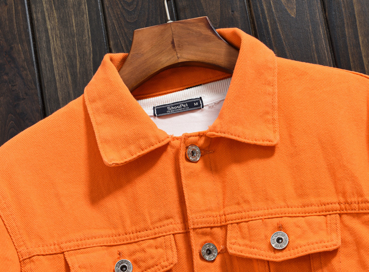Trendy men's spring and autumn orange Orange Denim coat men's off-shoulder Hong Kong style plus size loose casual jacket top