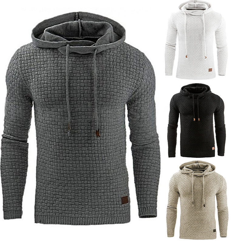 2023 spring and winter European and American men's Jacquard sweater long sleeve hoodie warm color hooded sports sweater men's coat