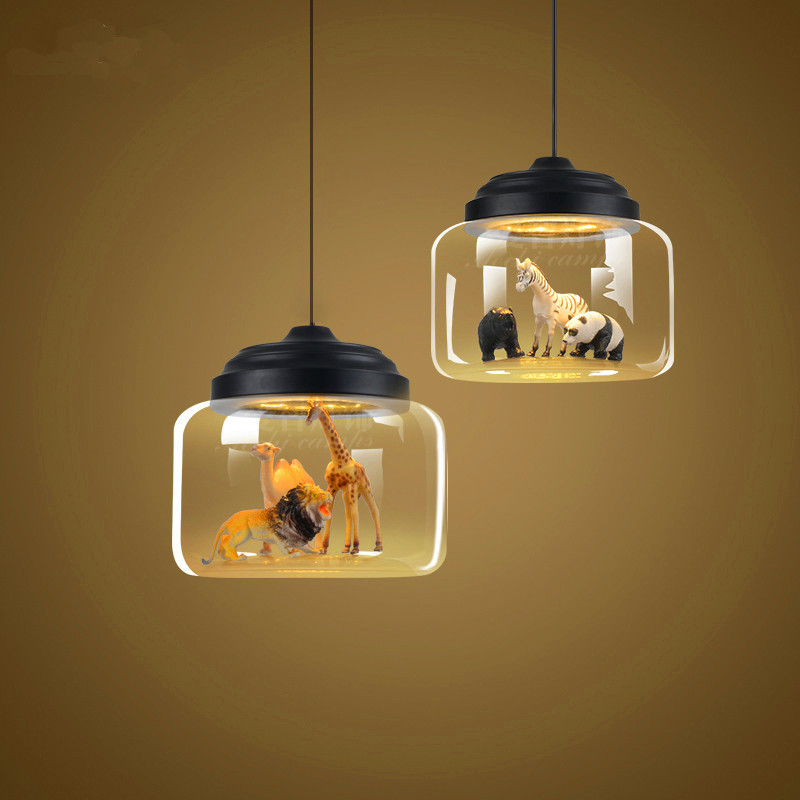 Creative Nordic-style restaurant glass lamp coffee shop kindergarten study room personalized creative children's cartoon animal chandelier