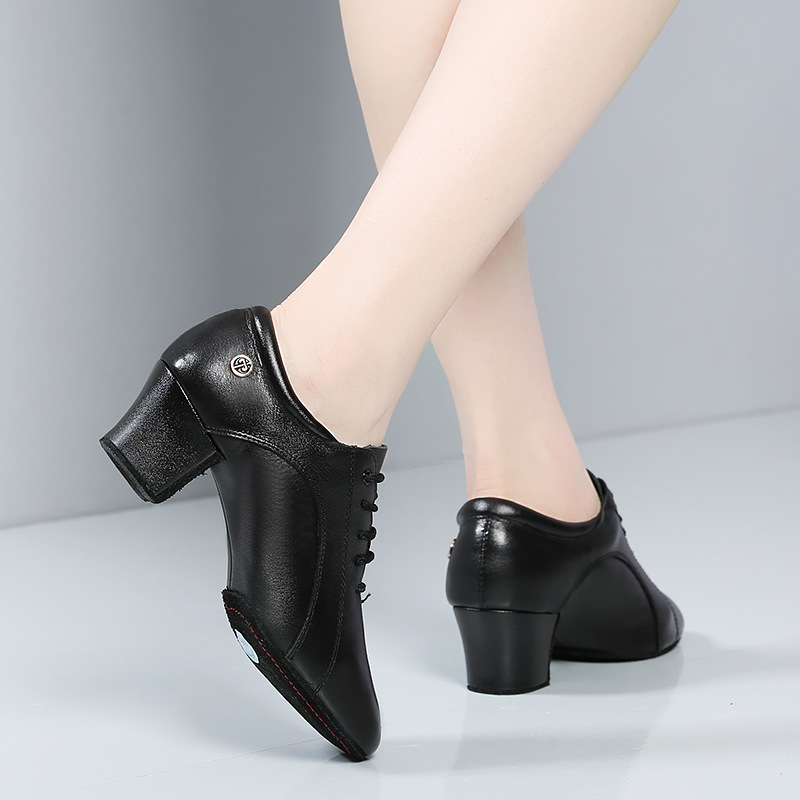 Adult dance shoes genuine leather women's dancing shoes soft bottom genuine goods dance shoes women's ballroom dance square dance modern dance shoes