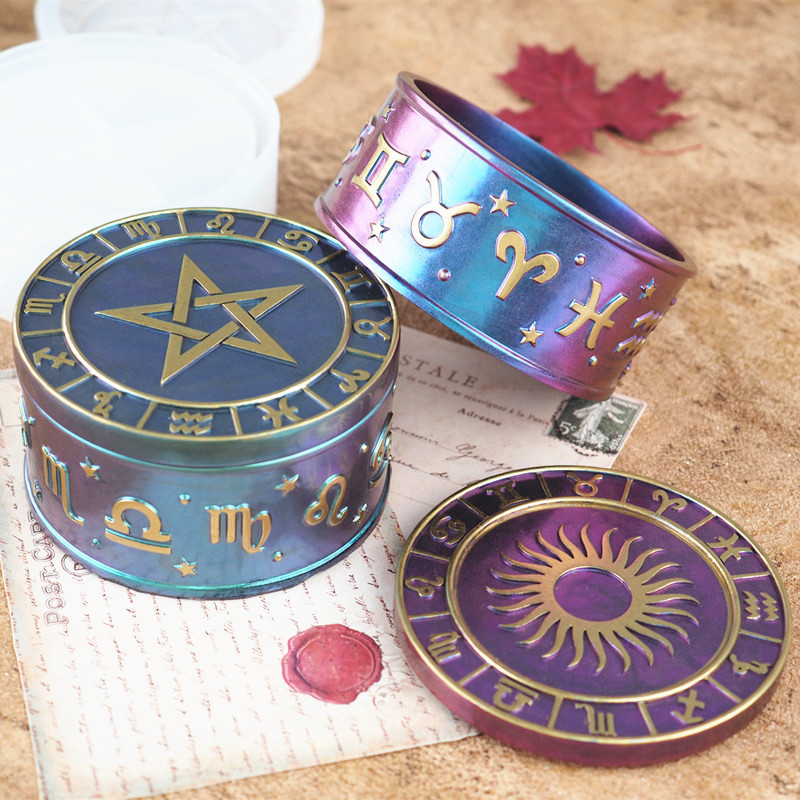 diy epoxy resin Crystal epoxy twelve constellation Starry Sky five-pointed star storage box silicone mirror mold