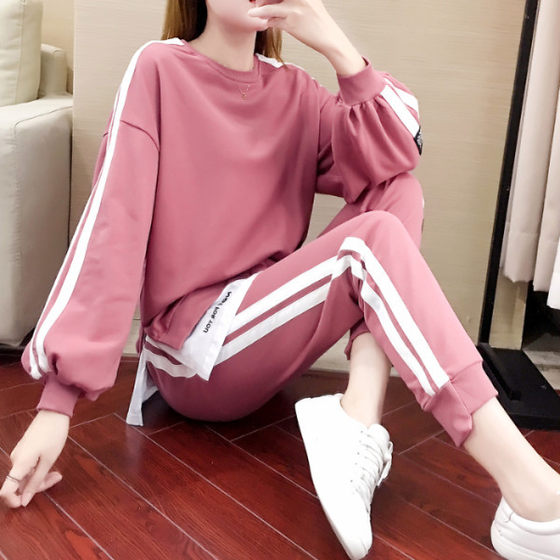 Leisure sportswear suit women's 2022 autumn new loose fashion plus size western style sweater girlfriends foreign trade