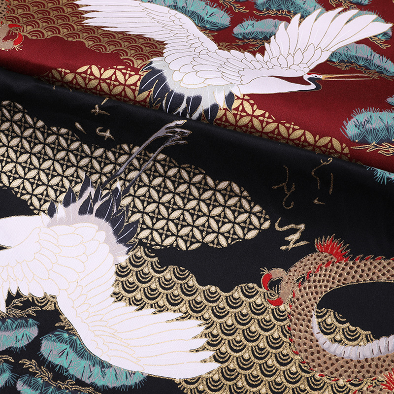 Spot supply cotton Japanese style gilding stretch satin crane modified cheongsam dress tablecloth fabric