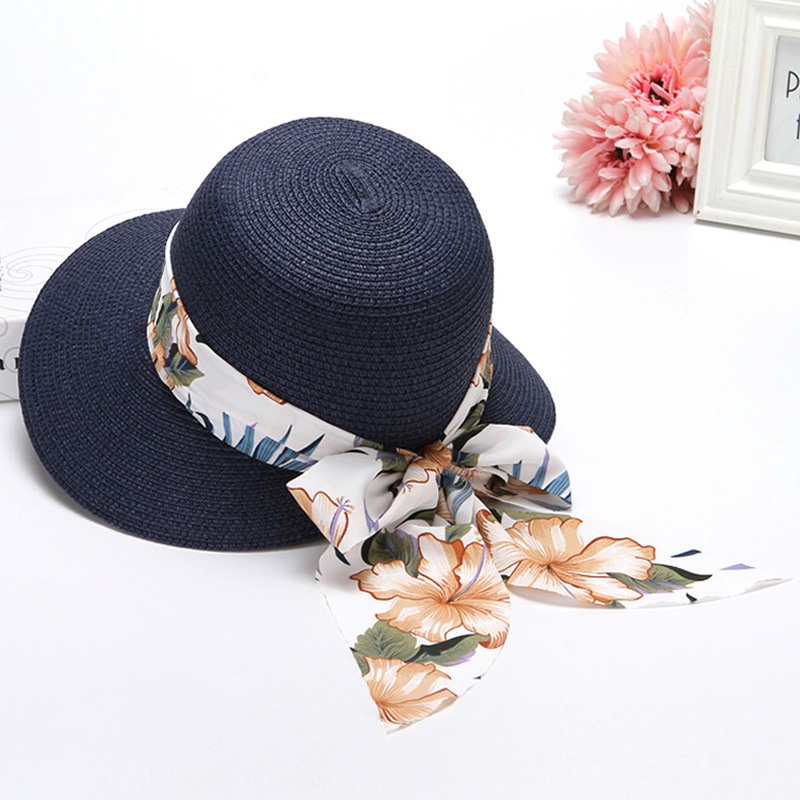 Hat Women's Summer Korean-style Sun Hat Bow Peach Hat Travel Sun Hat Beach Seaside Straw Hat