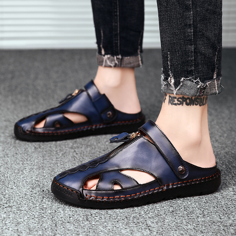 Summer leather sandals breathable sports handmade plus size men's casual shoes versatile daily beach sandals British foreign trade