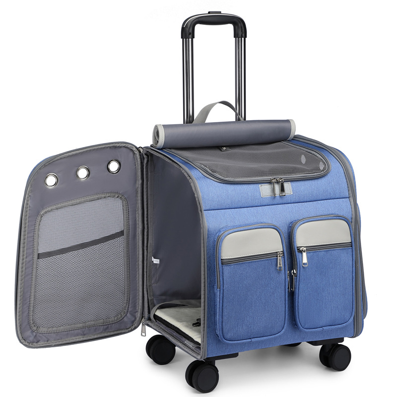 Hanbang pull rod pet backpack large space mute universal wheel cat bag folding pull rod pet bag a generation of hair
