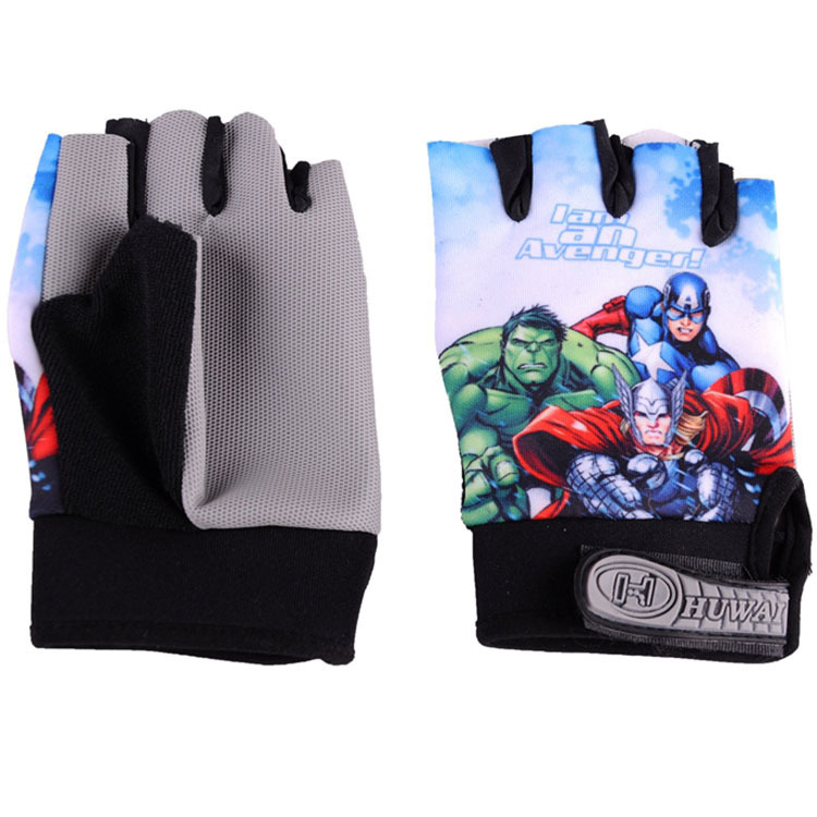 Marvel Children's Cartoon Half-Finger Gloves Non-slip Riding Men's and Women's Middle School Children's Cartoon Balance Car All-Finger Wang Wang Team