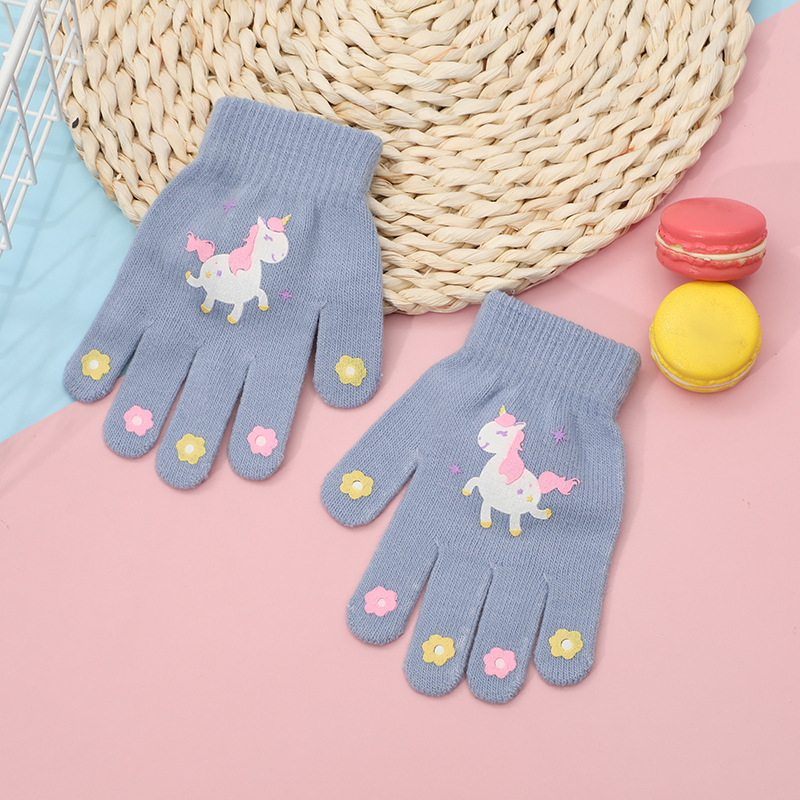 Cartoon animal gloves 5-12 years old winter cute plus velvet padded students wool children's warm writing gloves