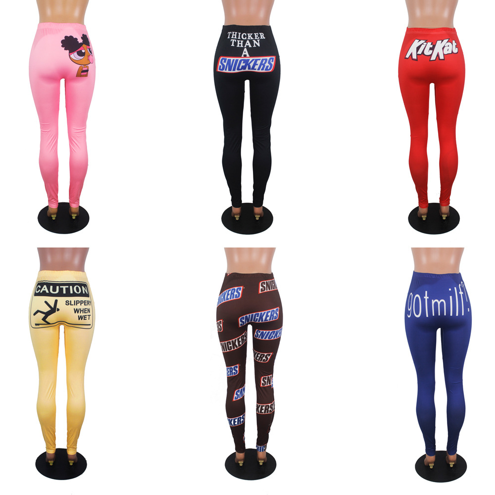 D9328 Amazon Hot European and American Women's Sexy Women's Tight Pants Pattern Printed Pants Yoga Pants