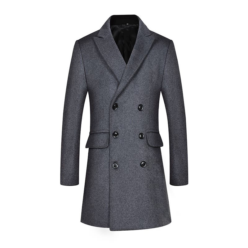 2020 cross-border new woolen coat men's long lapel double-breasted business casual woolen coat men's manufacturers