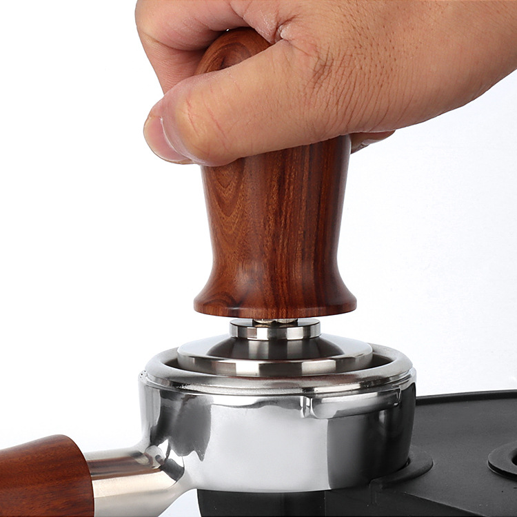 不锈钢咖啡压粉器木质弹力按压器恒定压粉锤咖啡机填压器配套器具
