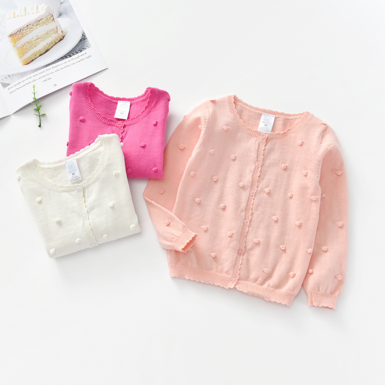 Cotton autumn girls knitted cardigan three-dimensional ball cute fresh style baby cardigan a generation of hair