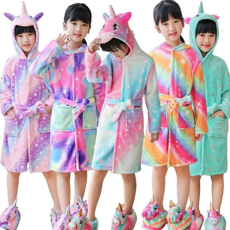New Galaxy Star Tianma Children's Flannel Nightgown Bronzing Color Gold Cartoon Animal Home Clothes Foreign Trade Edition