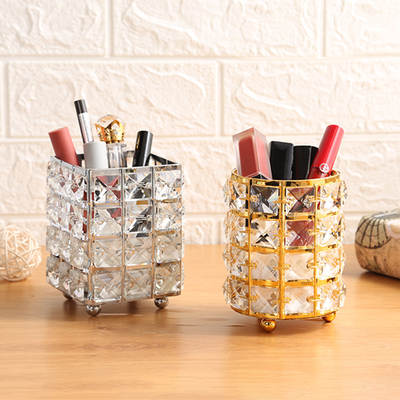 Nordic Fashion Makeup Tools Storage Bucket Desktop Nail Art Makeup Brush Storage Ornaments Creative European Crystal Pen Holder