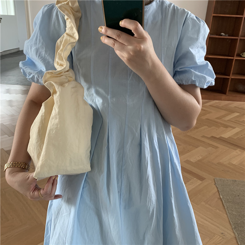 Canvas Bag Women's Korean-style Single-shoulder Pleated Drawstring Canvas Bag Small Fresh Artistic Solid Color Portable Crossbody Casual Women's Bag_voghion.com